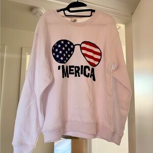New White 'Merica Sweatshirt with Sunglasses Graphic
